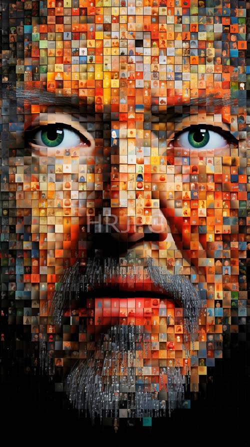 High Resolution: Abstract Mosaic Face Transforms into Complex Whole Texture Blend download. | HRJPG.com
