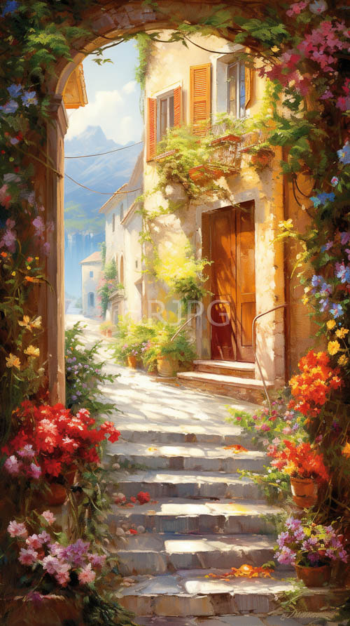 italian alleyway life unfolds among ancient walls and lush foliage