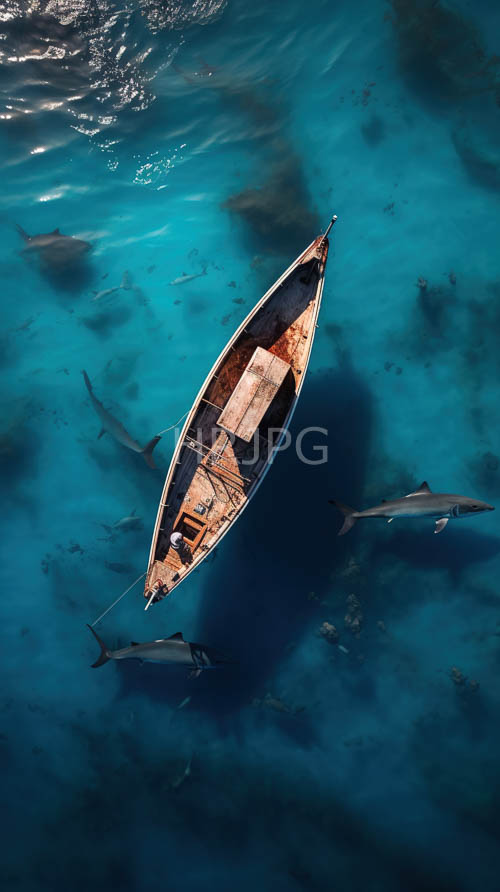 weathered wooden planks reflect oceans vibrant colors in abandoned rowboat setting
