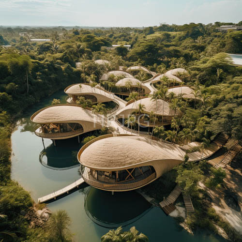 emerald canopies stretch towards tropical skyline foliage expands across landscape
