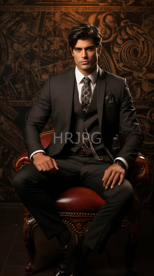 ornate red leather chair dominates faded crimson and gold hues in dimly lit study