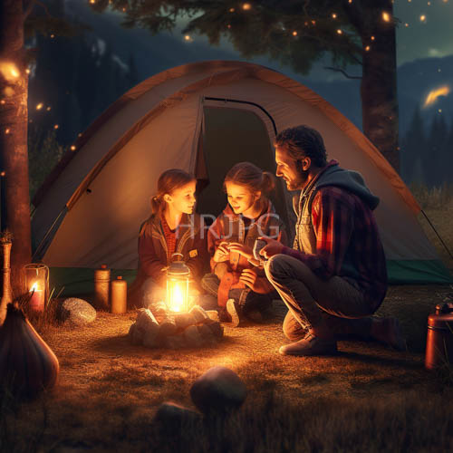 candlelit gathering amidst the lush greenery of a forest glade