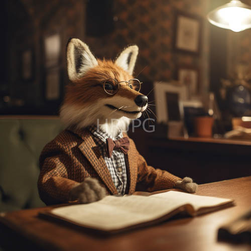 High Resolution: Anthropomorphic Fox Studies Ancient Tomes Amidst Rustic Forest Abode download. | HRJPG.com