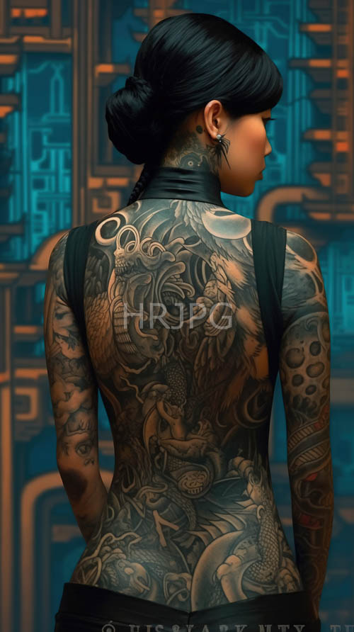 dragon tattoos on dark skin in turquoise background with intricate designs