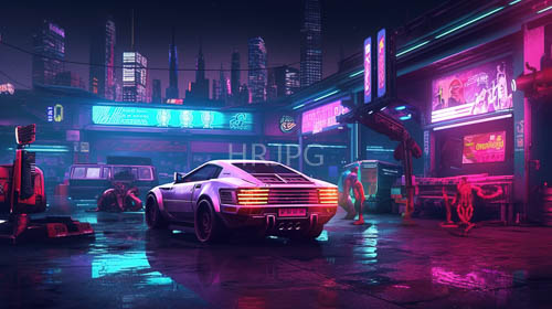 neon spectacle unfolds against rainslicked cityscape amidst steel and glass monoliths