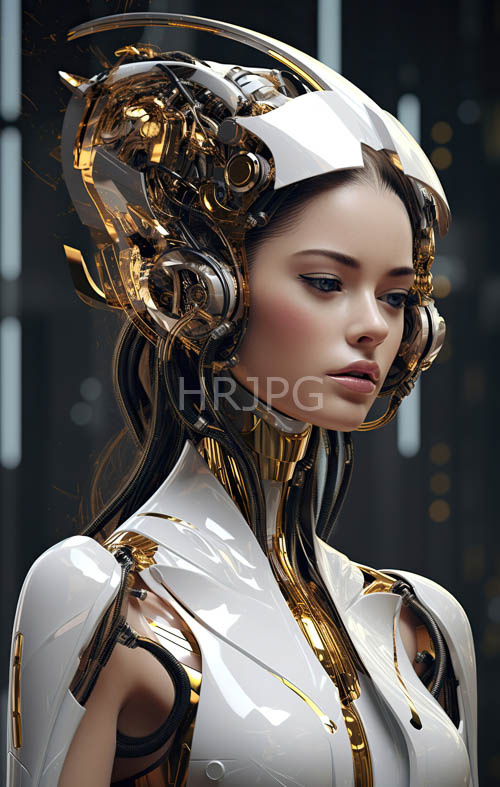 High Resolution: Cybernetic Armor Encases Skin in Intricate Patterns of Light and Shadow download. | HRJPG.com