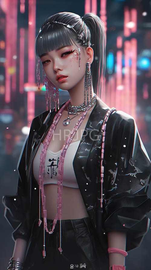 oversized shiny black jacket draped elegantly across shoulders of striking asian woman in studio