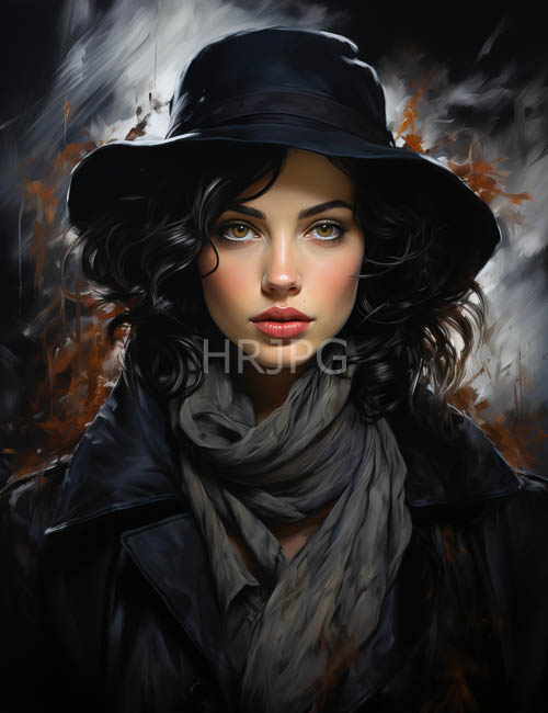 High Resolution: Layered Gray Scarves Cascade Down Amidst Muted Stone Walls and Subtle Amber Eyes download. | HRJPG.com