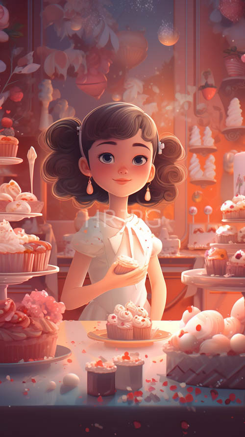 youthful baker stands amidst pastel bakery amidst mornings gentle glow
