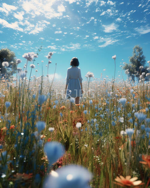 sunlit meadow bloom of towering stalks and kaleidoscopic petals