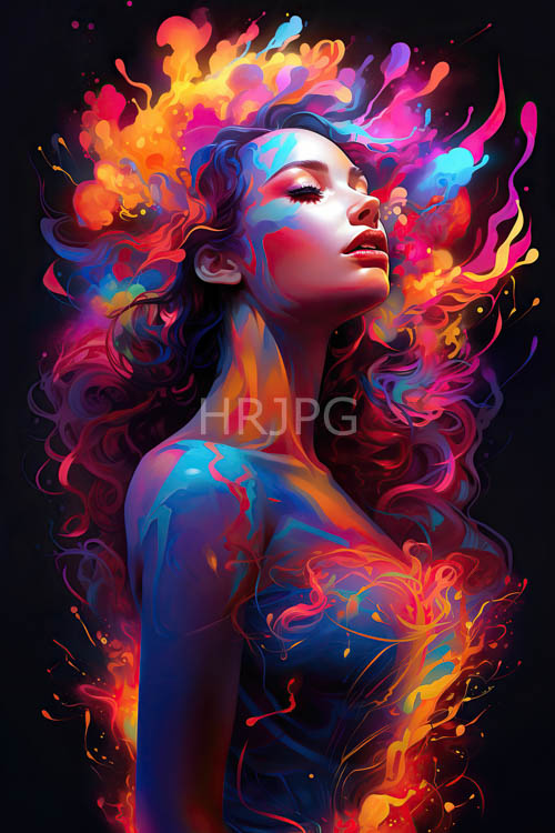 High Resolution: Inky blackness surrounds female figures wrapped in multicolored flames download. | HRJPG.com