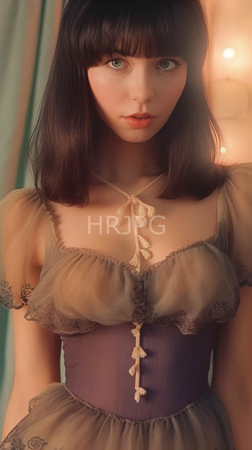 asian woman in corsetstyle dress under warm studio light with rich wood tone background