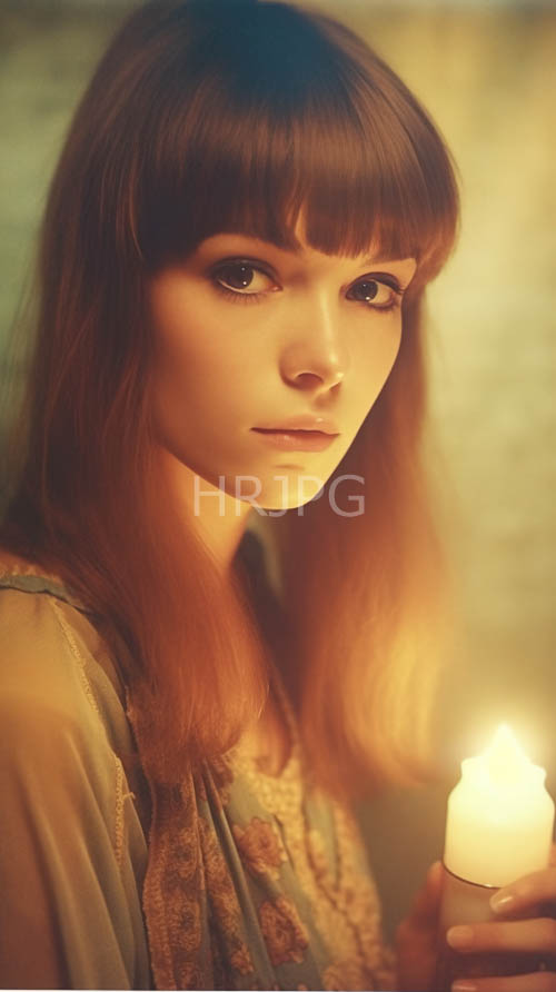 woman amidst haze of flickering candlelight in creamy background