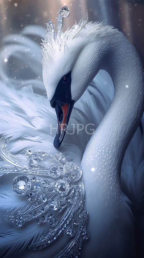 majestic swans crystaladorned feathers in snowy winter landscape scatter light