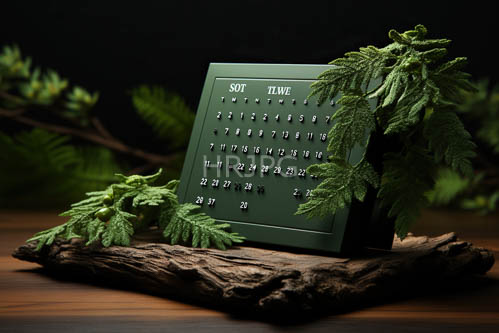 pine wooden planks calendar rectangular fern leaves low light conditions shadows