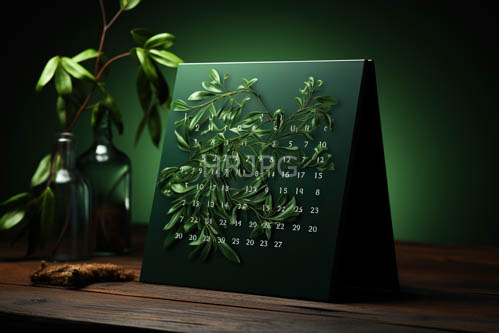 High Resolution: Leafy calendars command tabletop space with intricate artistry and luminous numbers download. | HRJPG.com