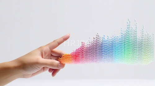 High Resolution: Fingers Extend Toward Spectrum on Stark White Backgrounds with Colorful Dot Patterns download. | HRJPG.com