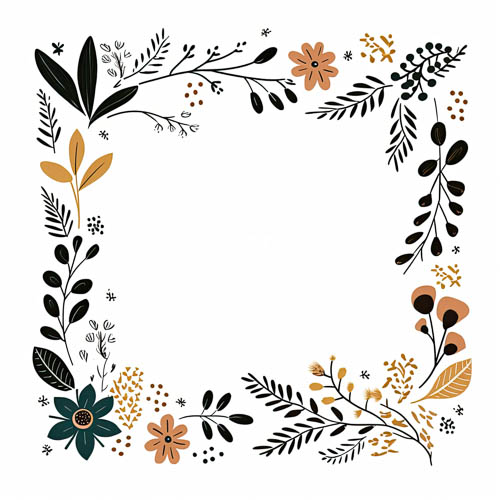 decorative borders with stylized flowers and geometric patterns on a clean white background