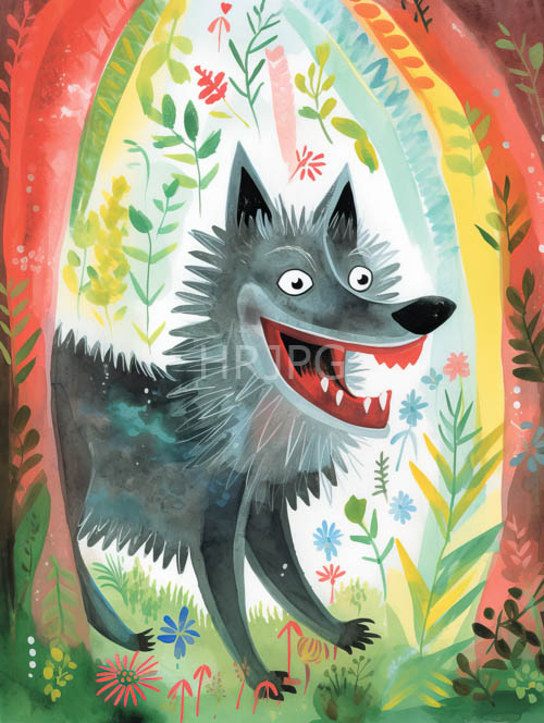 gray wolves amidst lush red and blue flowers in a forestthemed fantasy
