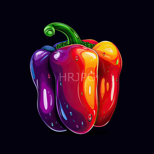 fresh produce study with glossy peppers against contrasting black backgrounds