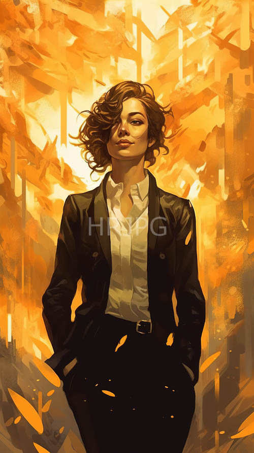 autumnal forest sunlight highlights curlyhaired women in leather jackets and highwaisted pants