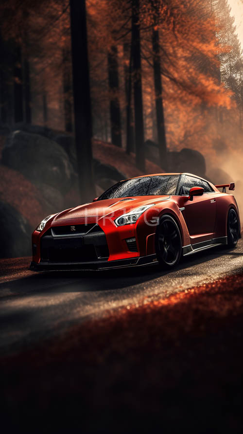 autumn forest drives orange sports cars navigate forest roads wet pavement reflections