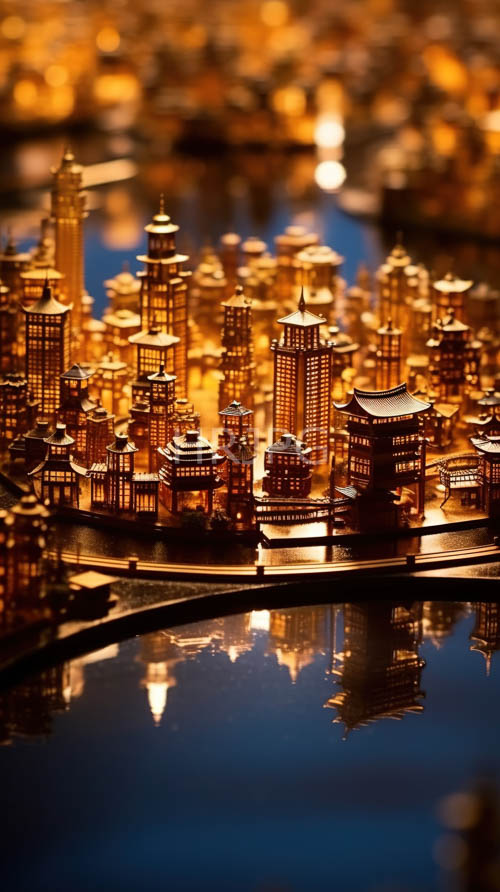 intricately crafted miniature metropolis showcases traditional asian architectural designs in detailed cityscape models
