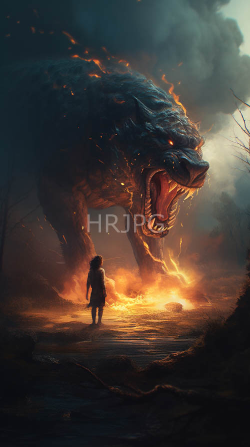 fierce orangeglowing werewolves confront darkclothed humans on rocky terrain at sunset