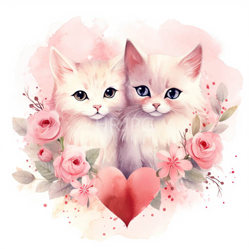 furry feline friends bask amidst pastel petal blushes and delicate rose florals