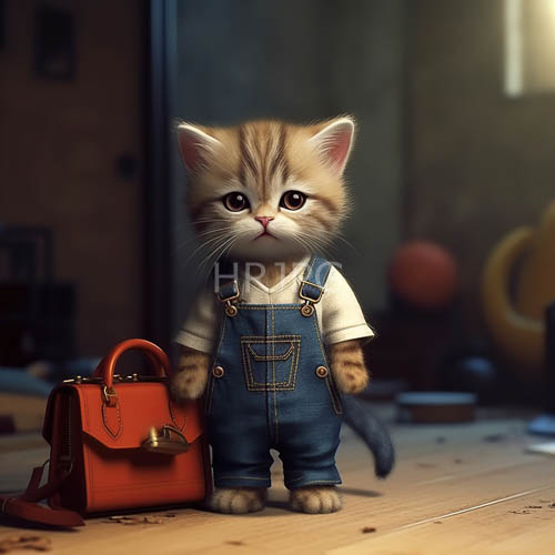 tabby kittens donning denim overalls and white shirts atop wooden tables