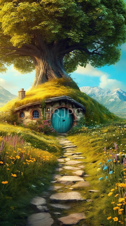 hillside mosscovered hobbit houses blend seamlessly with natures ancient trees