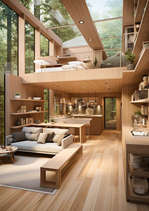 High Resolution: Lush outdoor greenery framed by floortoceiling windows in modern minimalist abode download. | HRJPG.com