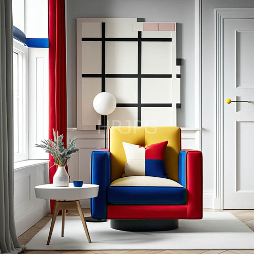geometricpatterned armchairs in red blue and yellow add energy to modern space