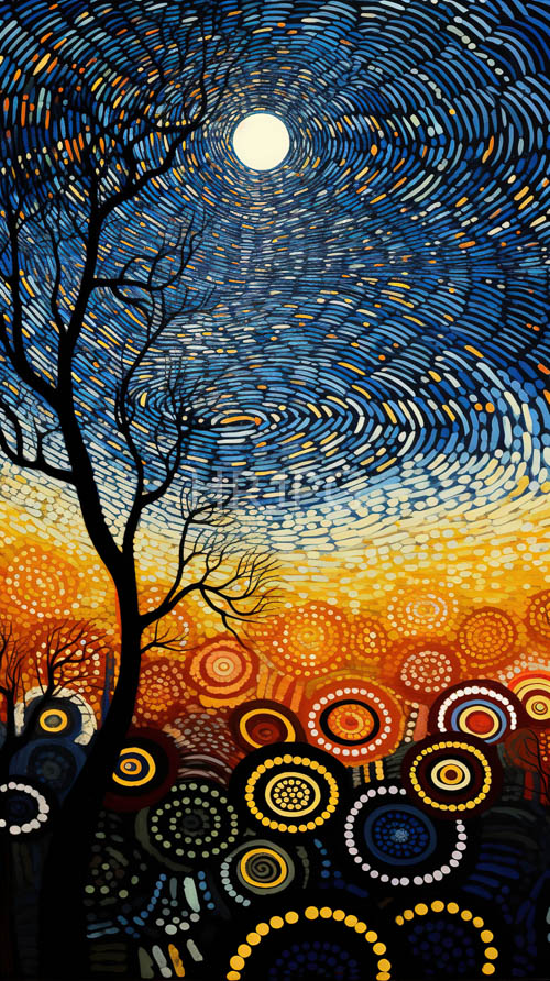 mesmerizing blends swirling patterns with electric orange sunset sky