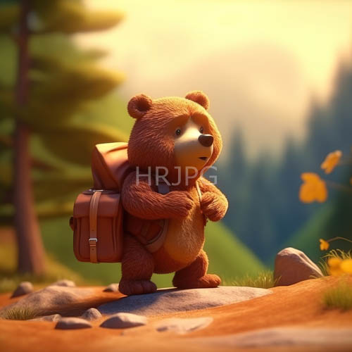 brown bear navigates rocky terrain amidst sundappled forest clearing with wildflowers