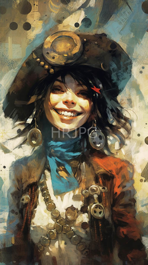 High Resolution: Exotic Asian Pirate Maiden Amidst Tropical Sunset Over Water download. | HRJPG.com