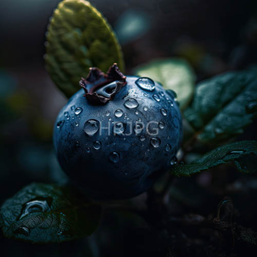 organic harvests of dark blue fruits amidst verdant green leaves under ethereal lighting