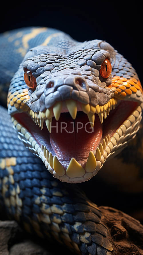 High Resolution: Intricate Patterns Unfurl on a Fierce Snakes Head against a Stark Dark Background download. | HRJPG.com