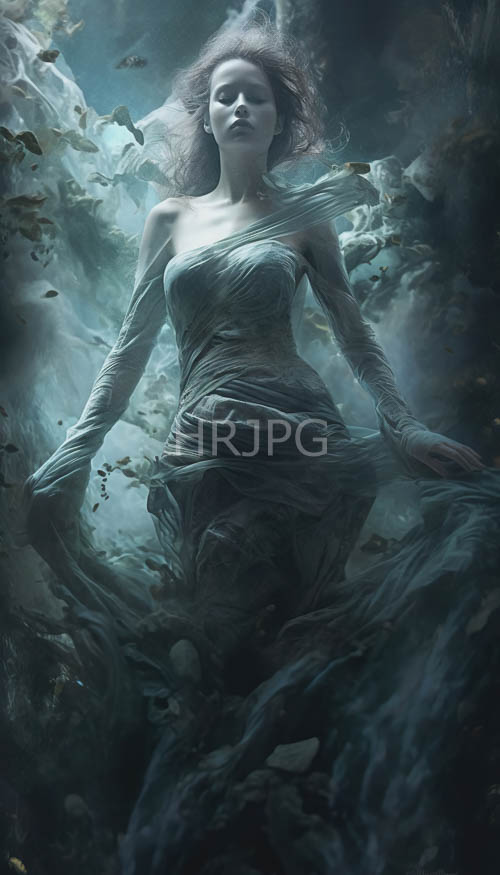 underwater depths surround nymphs draped in sea kissed fabric