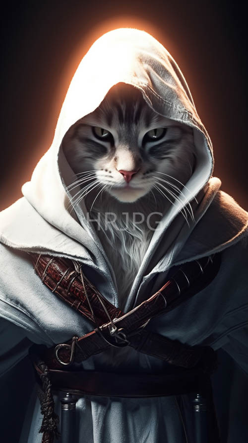 gray tabby cats embark quest pristine white cloak distinct brown leather feline hero