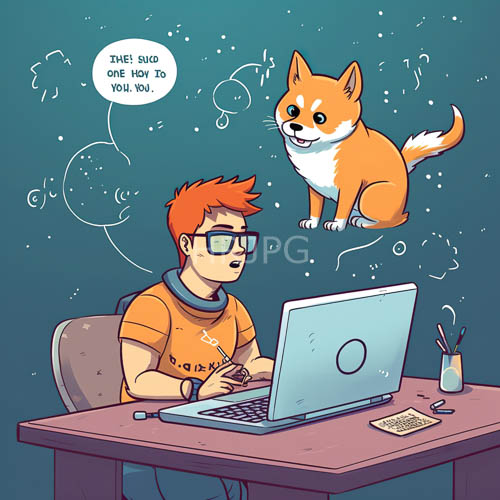High Resolution: OrangeHaired Professionals Focused Desktop Disrupted by Floating Dog Amidst Home Office Chaos download. | HRJPG.com