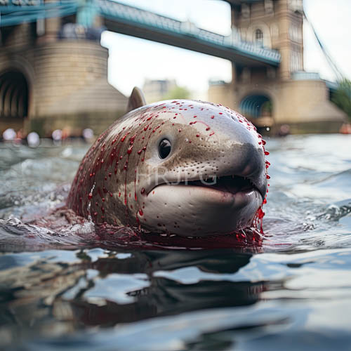 High Resolution: Anthropomorphized Seal Amidst Londons Tower Bridge Berry Specks on Aquatic Skin download. | HRJPG.com
