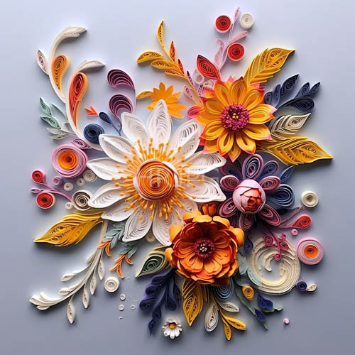 intricate garden blooms with sunkissed yellow centers and orange petals