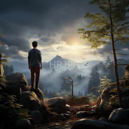 mysterious figures cross rugged rocky terrain in foggy fields