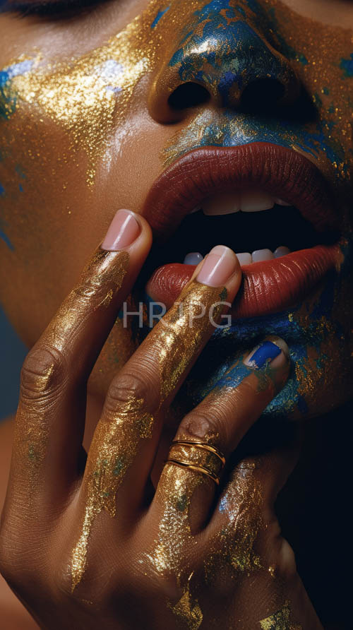 High Resolution: AfricanAmerican womans face with artistic flair in closeup capturing confident allure download. | HRJPG.com