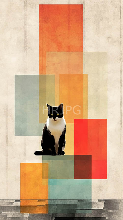 High Resolution: Elegant Modern Minimalist Feline Form Emerges Against Dynamic Geometric Shapes download. | HRJPG.com