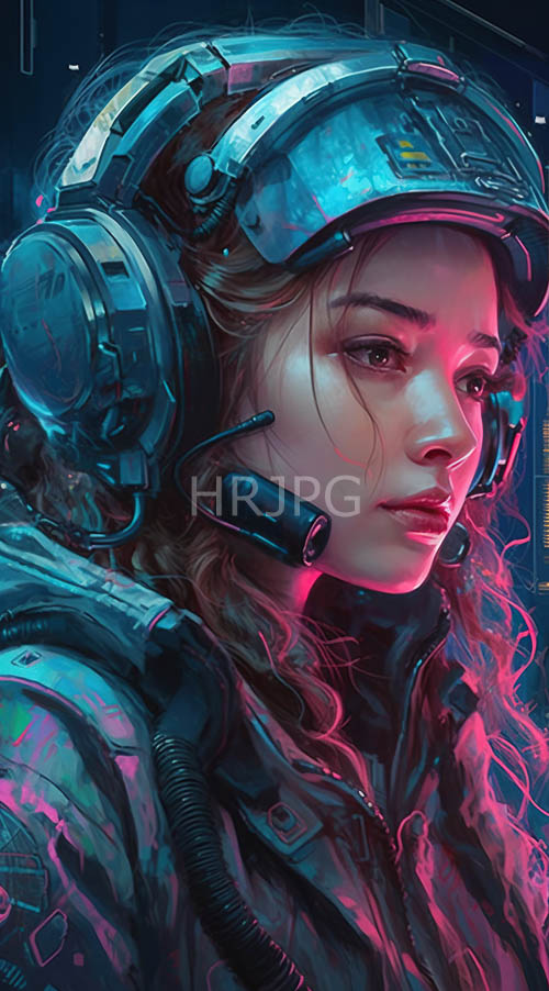 futuristic female form shines amidst neon cityscape at dusk with artistry